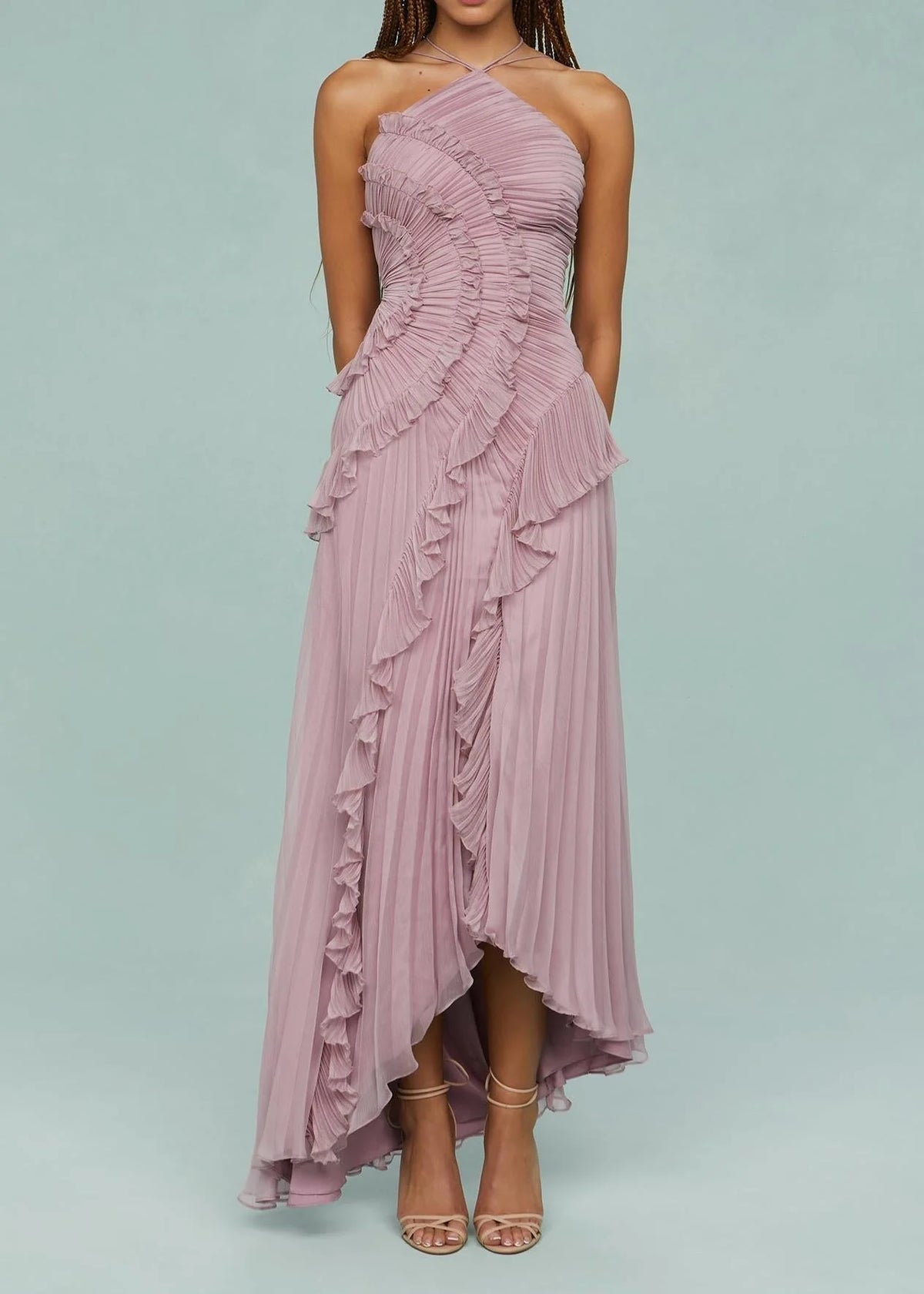 Livette -  Halter neck and ruffles Maxi Dress