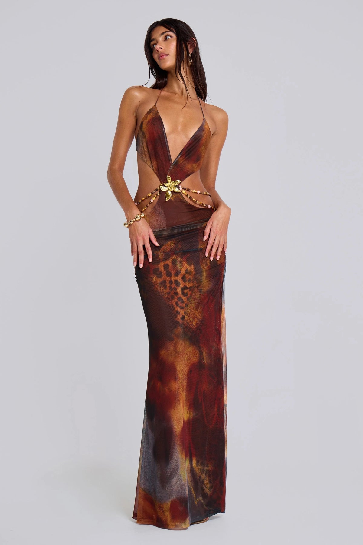 Livette - Backless Plunge Maxi Dress