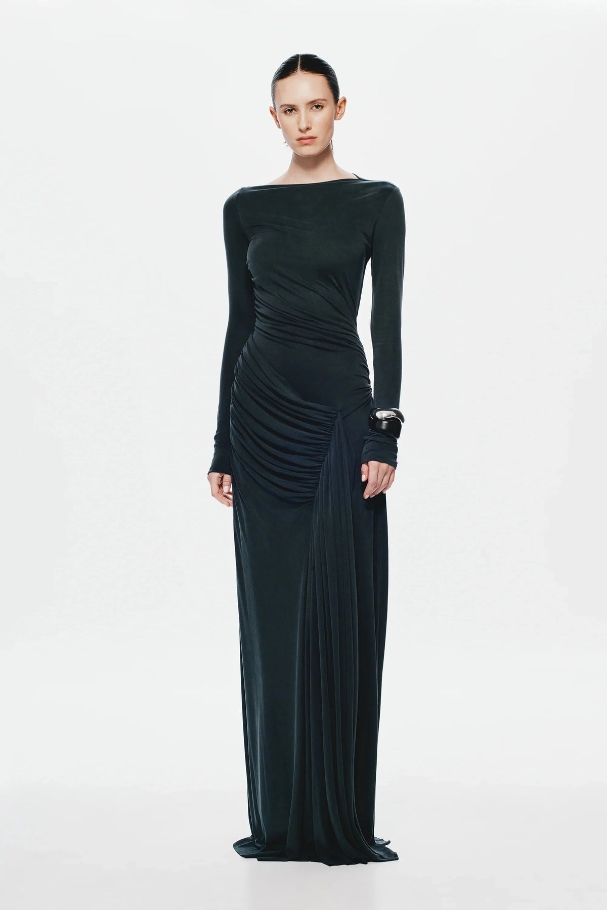 Misha Glacier Cupro Long Sleeve Maxi Dress - Black