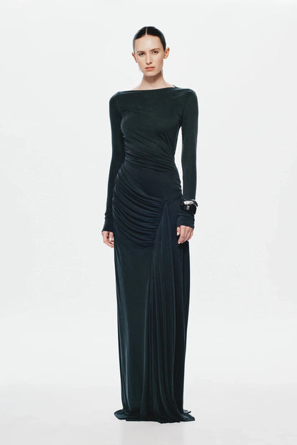 Misha Glacier Cupro Long Sleeve Maxi Dress - Black