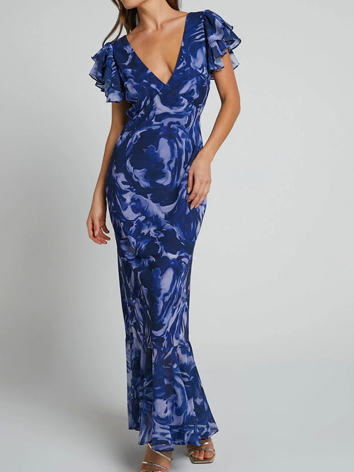 Miana - V-neck Bell Sleeve Dress