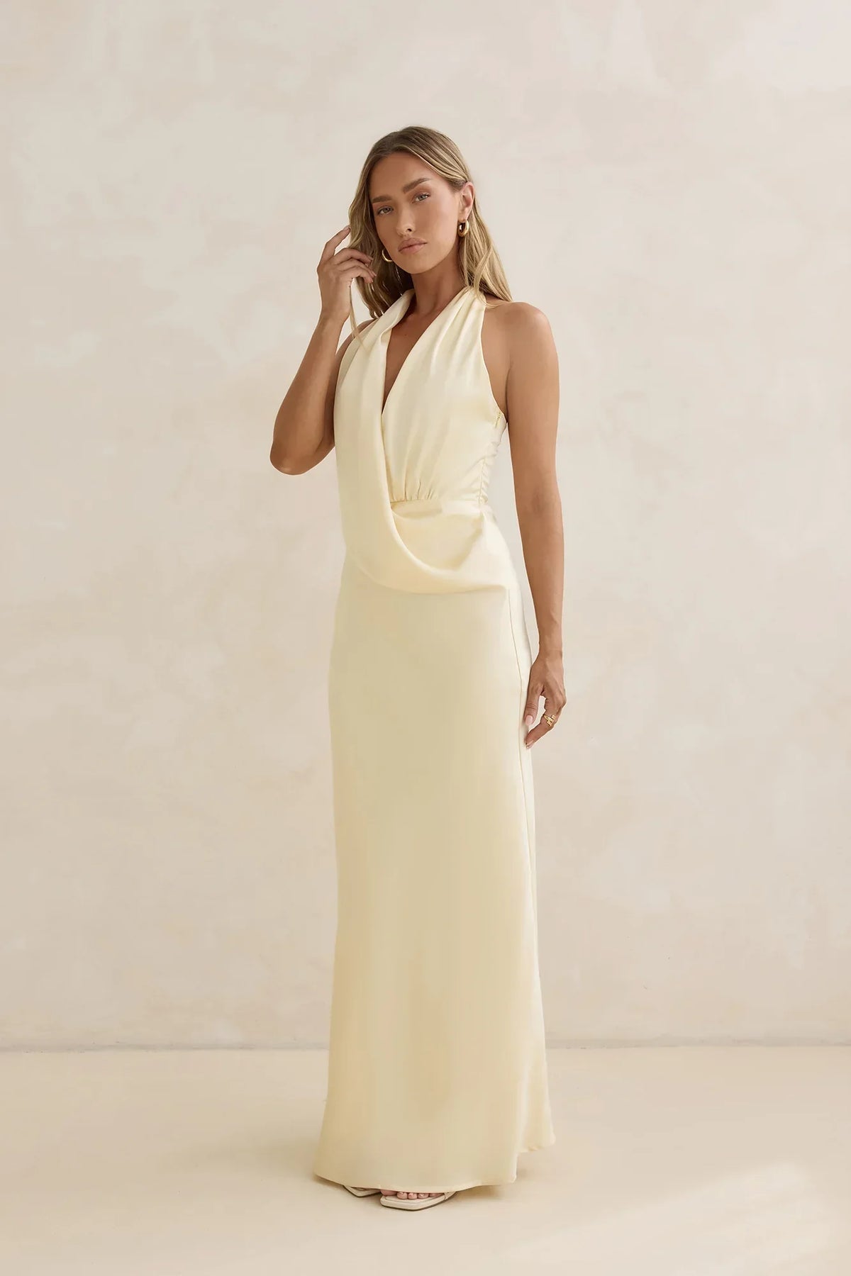 Charm Of Yours Satin Halter Maxi Dress Yellow
