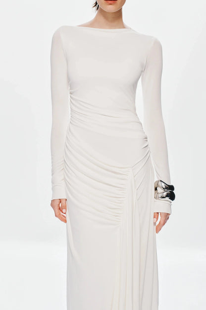 Misha Glacier Cupro Long Sleeve Maxi Dress - Ivory