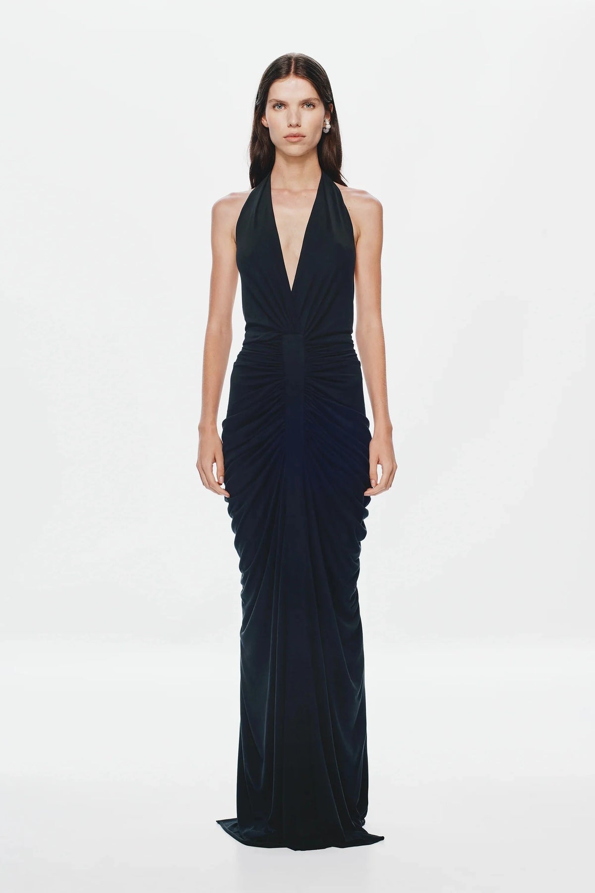 Misha Venus Gathered Cupro Dress - Black