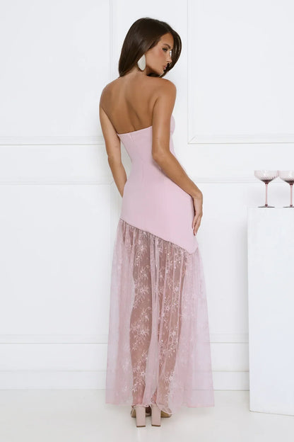 Fit For The Front Row Strapless Maxi Dress Pink