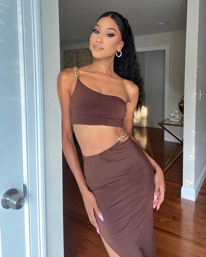 Nookie Alyssa Chain Crop - Chocolate