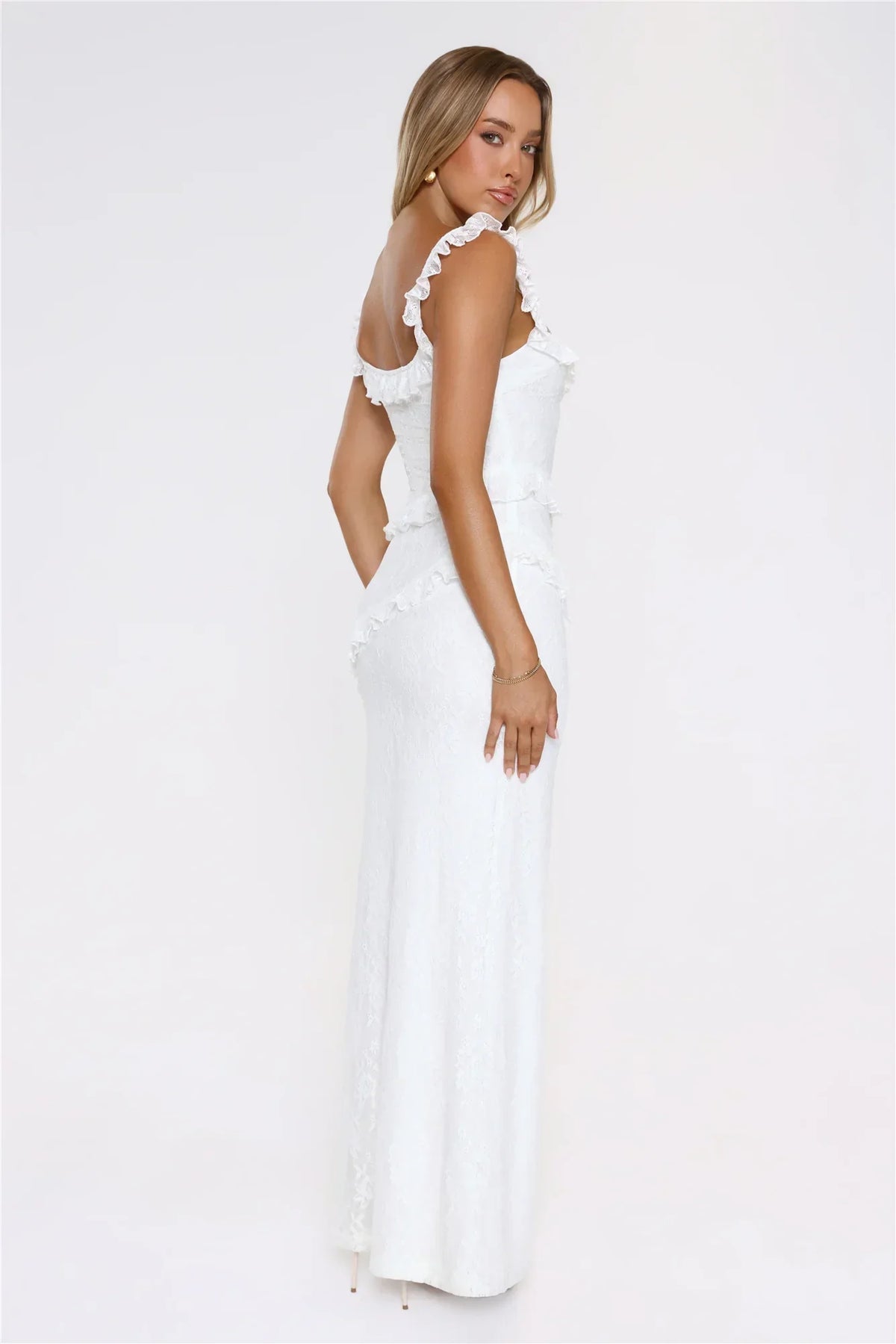 Golden Dusk Lace Maxi Dress White