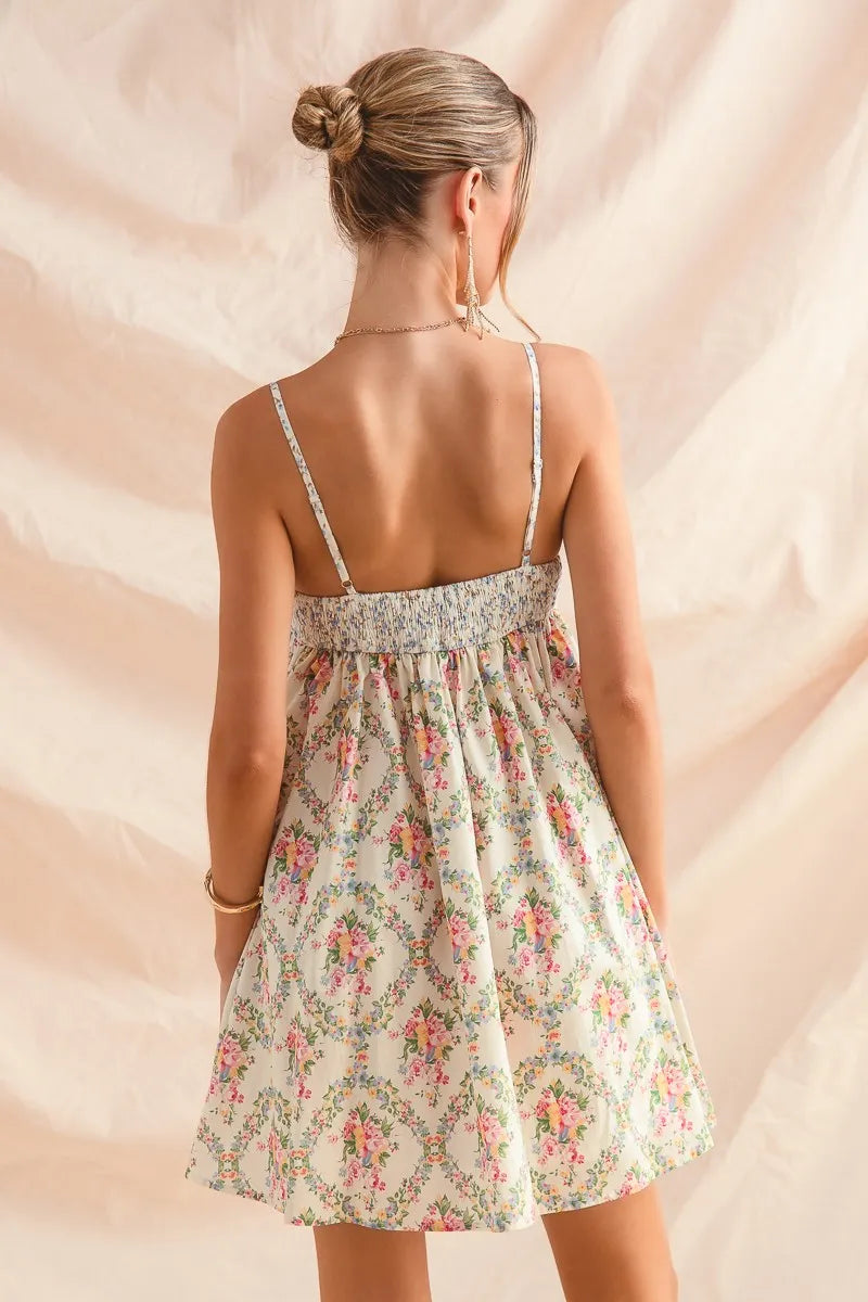 SO ME Mixed Floral Print Sleeveless Mini Dress