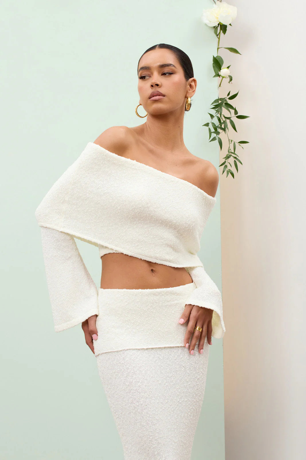 Juline - Bouclé co-ord set with bardot detail