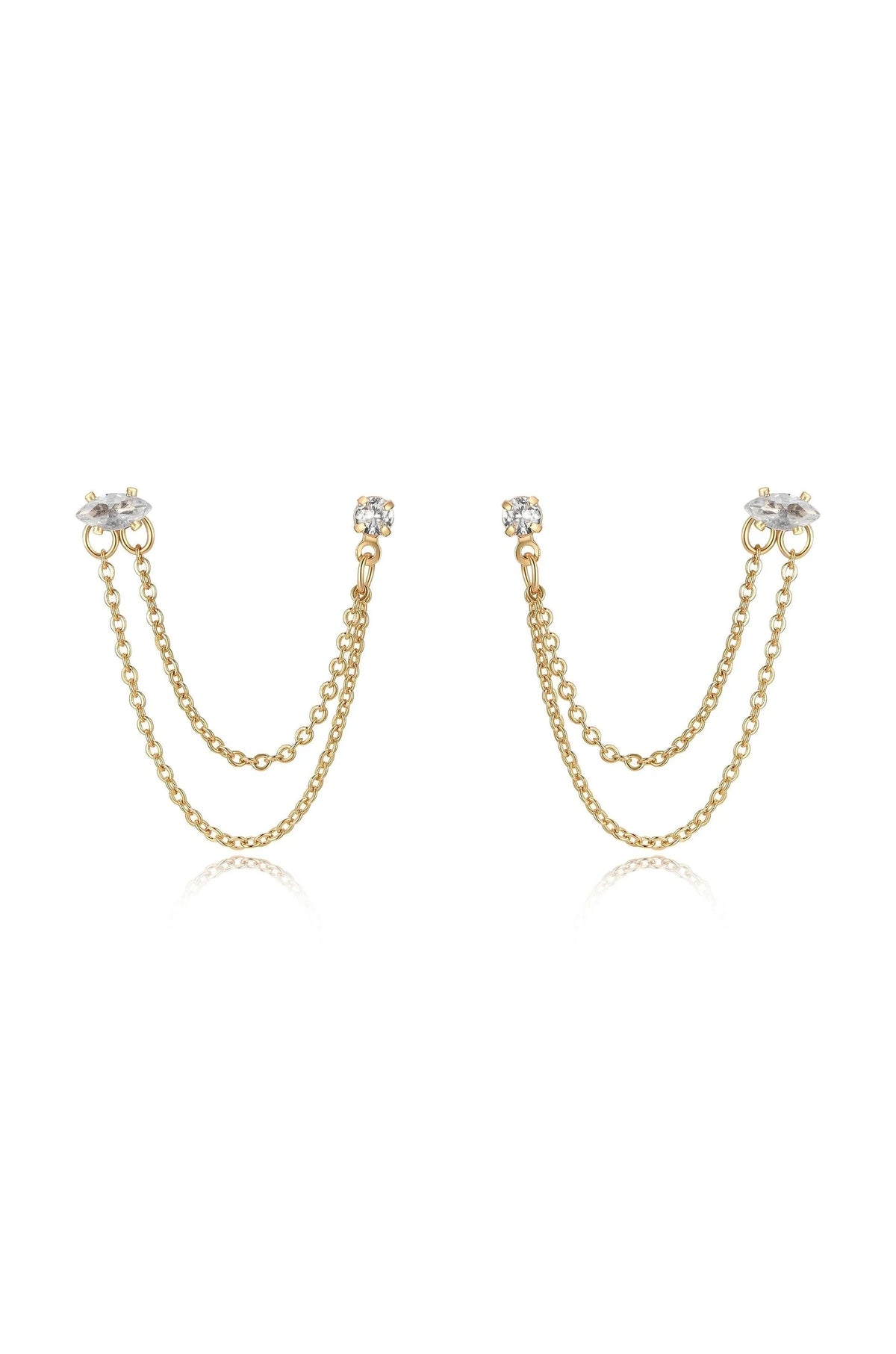 Double Piercing Chain Dangle Earrings - Clear