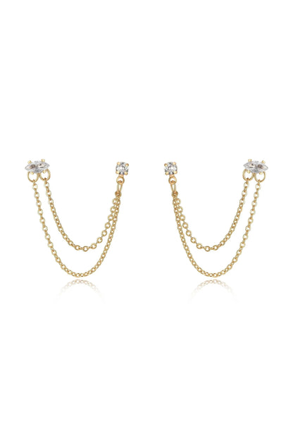 Double Piercing Chain Dangle Earrings - Clear