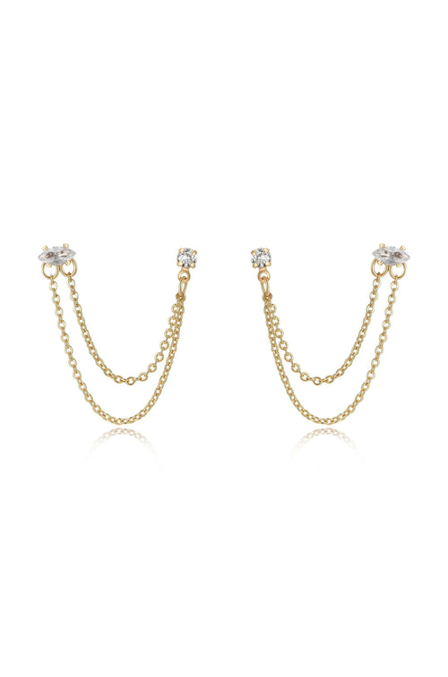 Double Piercing Chain Dangle Earrings - Clear