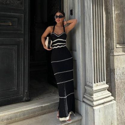 Dual Tone | Crocheted Slim Fit Maxi Dress
