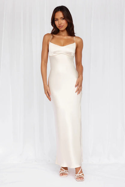 HELLO MOLLY The Samara Satin Maxi Dress Pearl