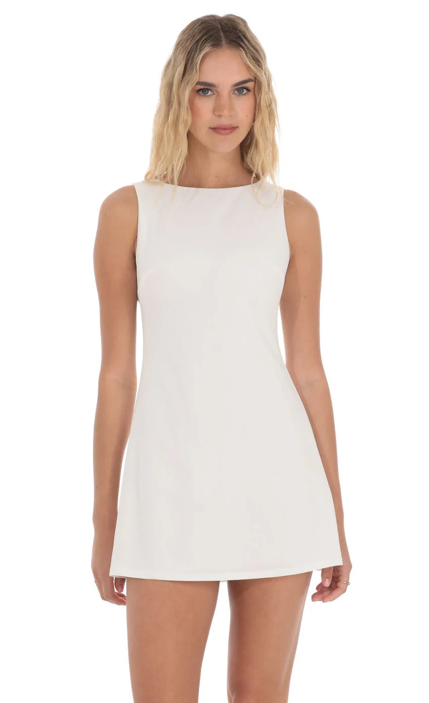 High Neck Dress in White