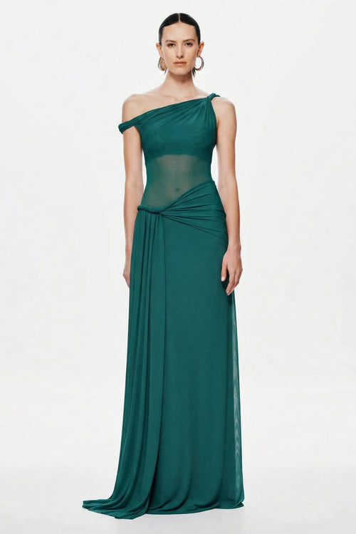 Misha Sisal Mesh Maxi Dress - Teal Blue