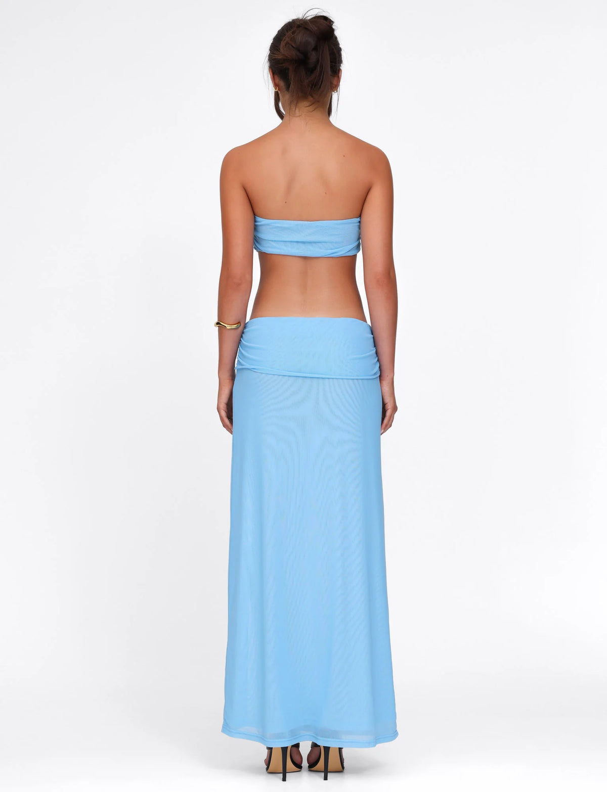 Florentza – Strapless Mesh Maxi with Gold Flower Accent