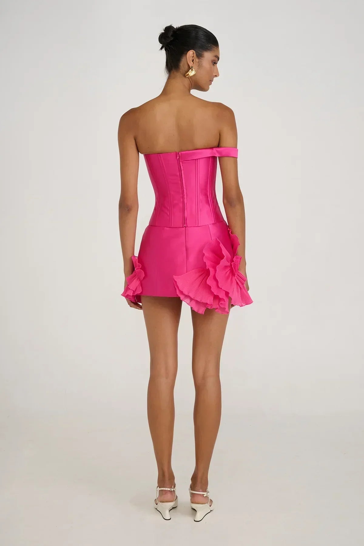 Livette - Strapless Corset Look & Ruffle Detail Mini Dress