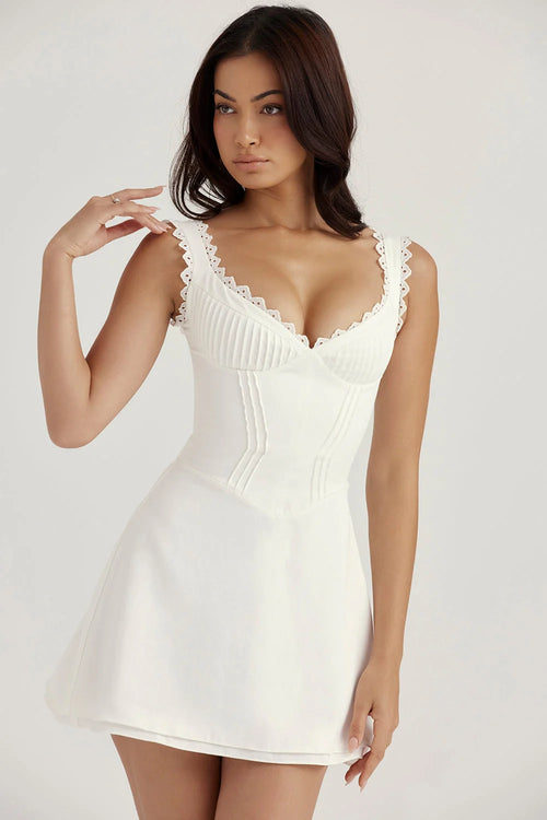 white pin tuck mini dress