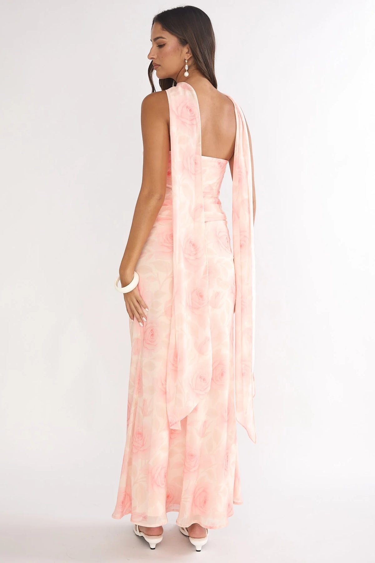 Unforgettable Day Drape Waist Strapless Maxi Dress Roses Floral