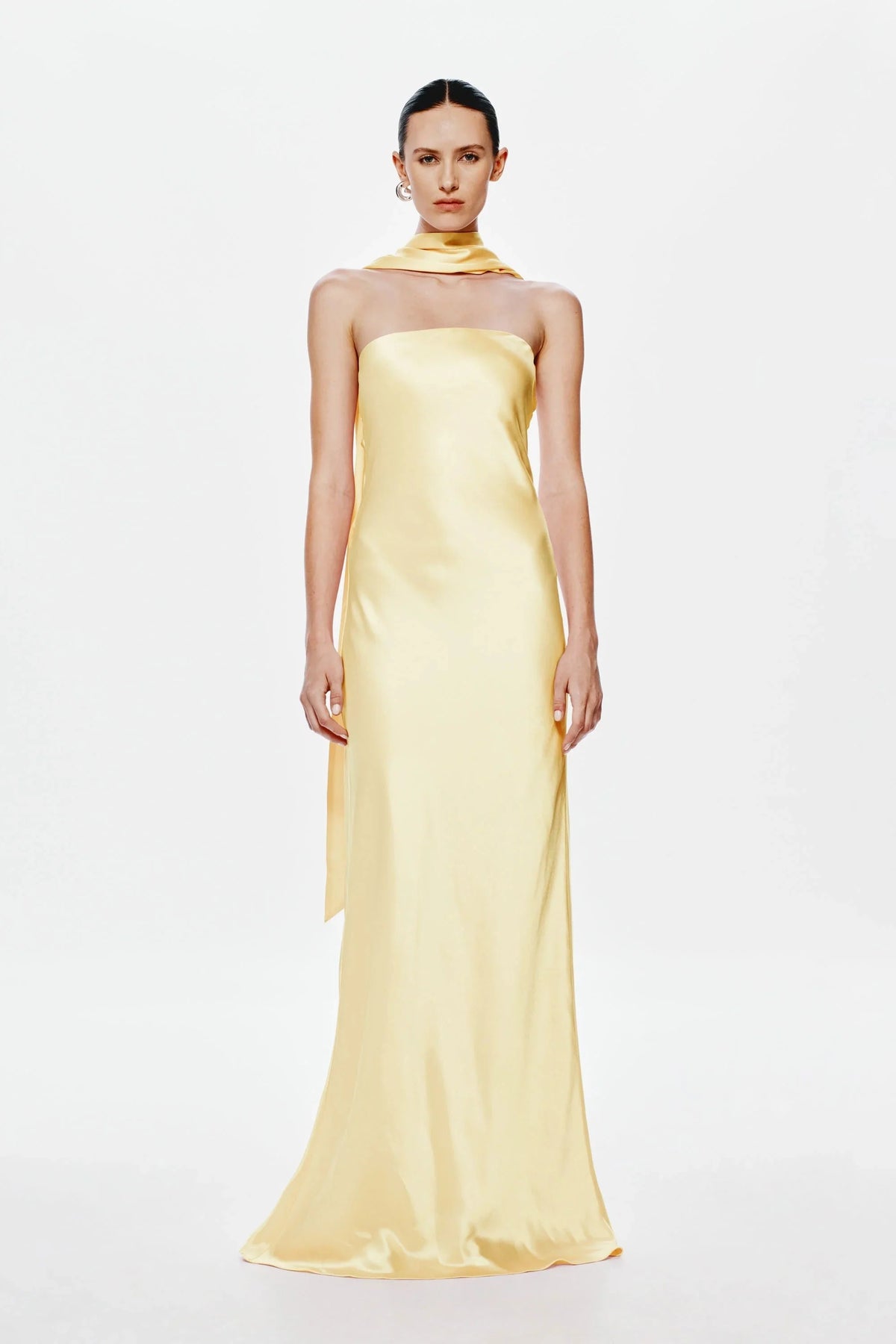 Misha Lilia Satin Gown - Soft Yellow