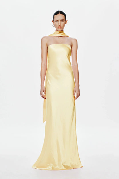 Misha Lilia Satin Gown - Soft Yellow