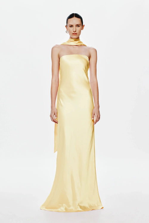 Misha Lilia Satin Gown - Soft Yellow