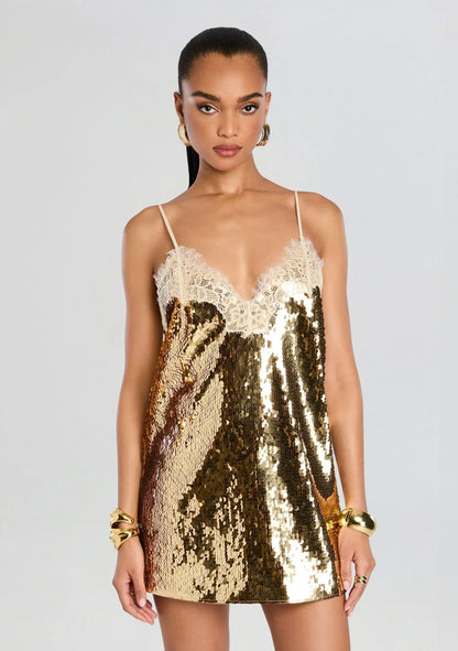 Olive Sequin Lace Dress