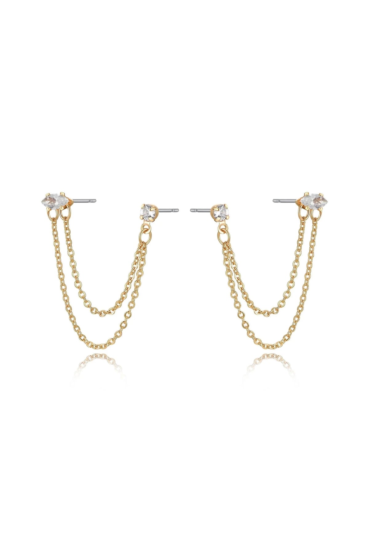 Double Piercing Chain Dangle Earrings - Clear