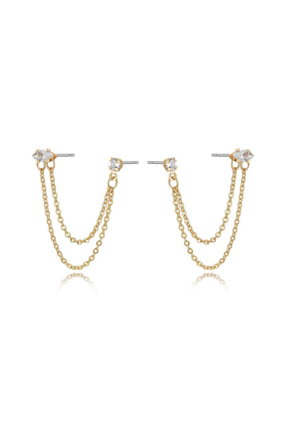 Double Piercing Chain Dangle Earrings - Clear
