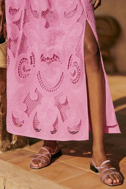 Anne – Pink crochet set with playful slit