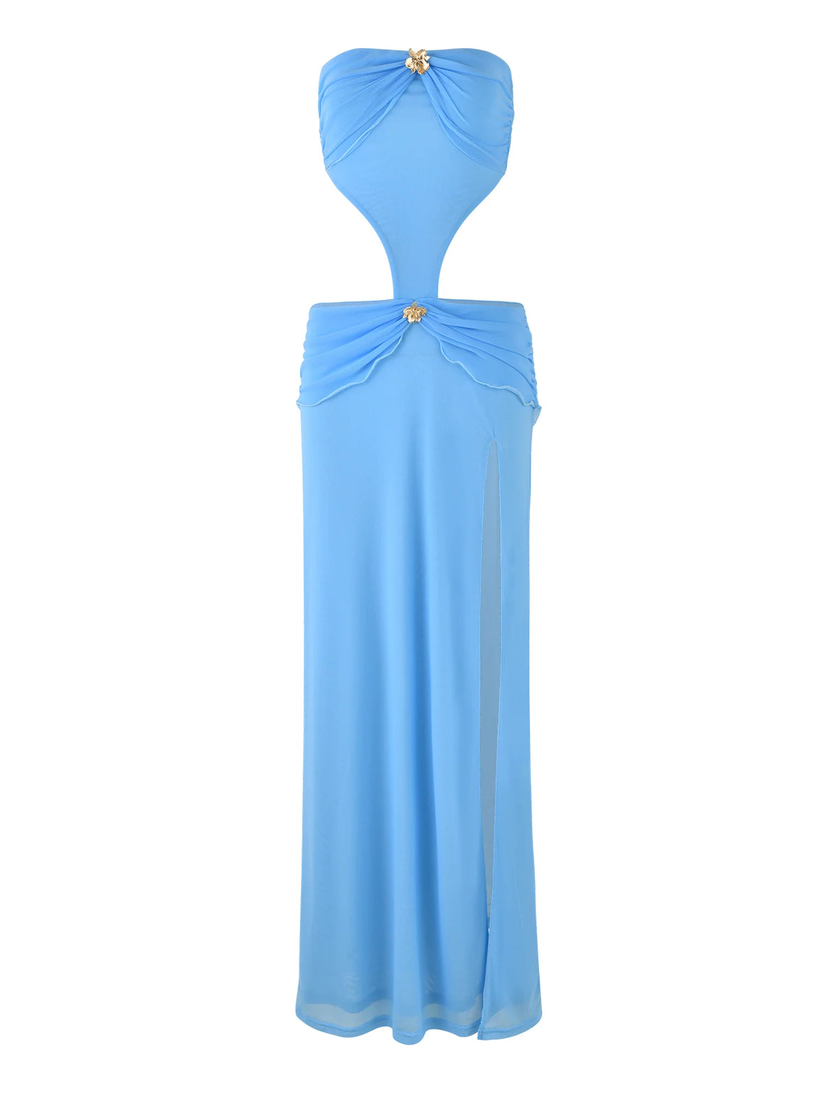 Florentza – Strapless Mesh Maxi with Gold Flower Accent