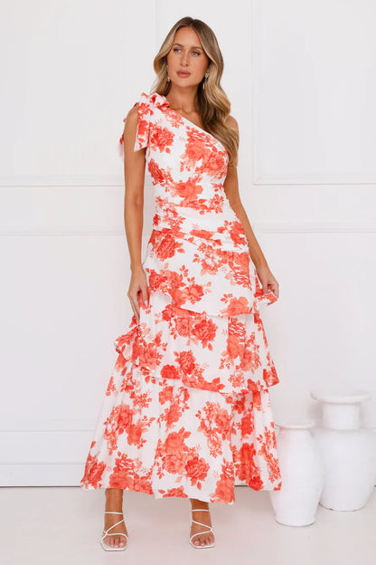 Kehlani One Shoulder Maxi Dress Orange