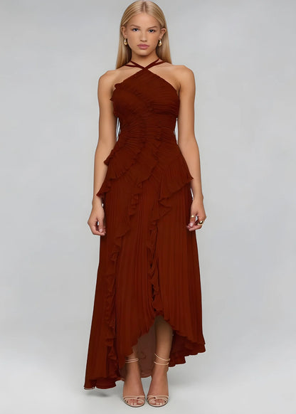 Livette -  Halter neck and ruffles Maxi Dress