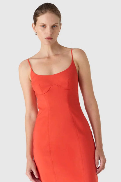 Misha Lena Sateen Midi Dress - Tangerine Red