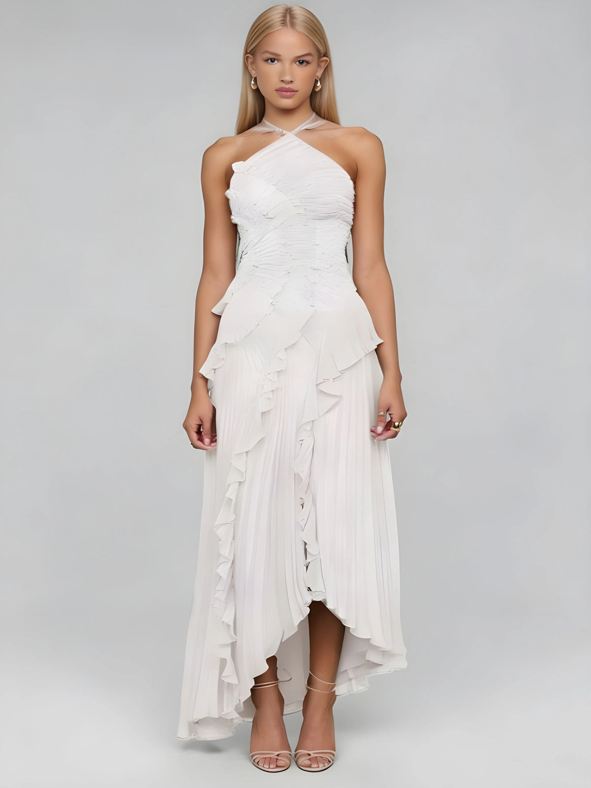 Livette -  Halter neck and ruffles Maxi Dress