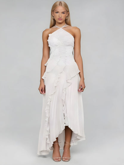 Livette -  Halter neck and ruffles Maxi Dress