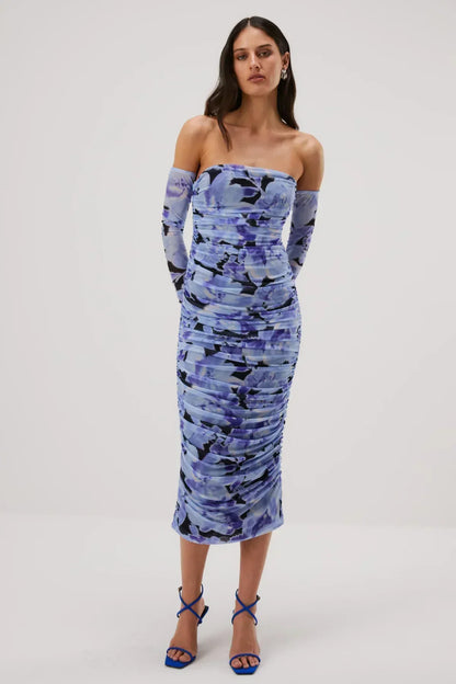 Misha Cosimo Mesh Dress With Gloves - Water Color Floral