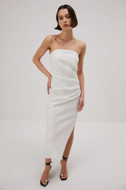 Misha Audrina Bonded Crepe Midi Dress - Ivory