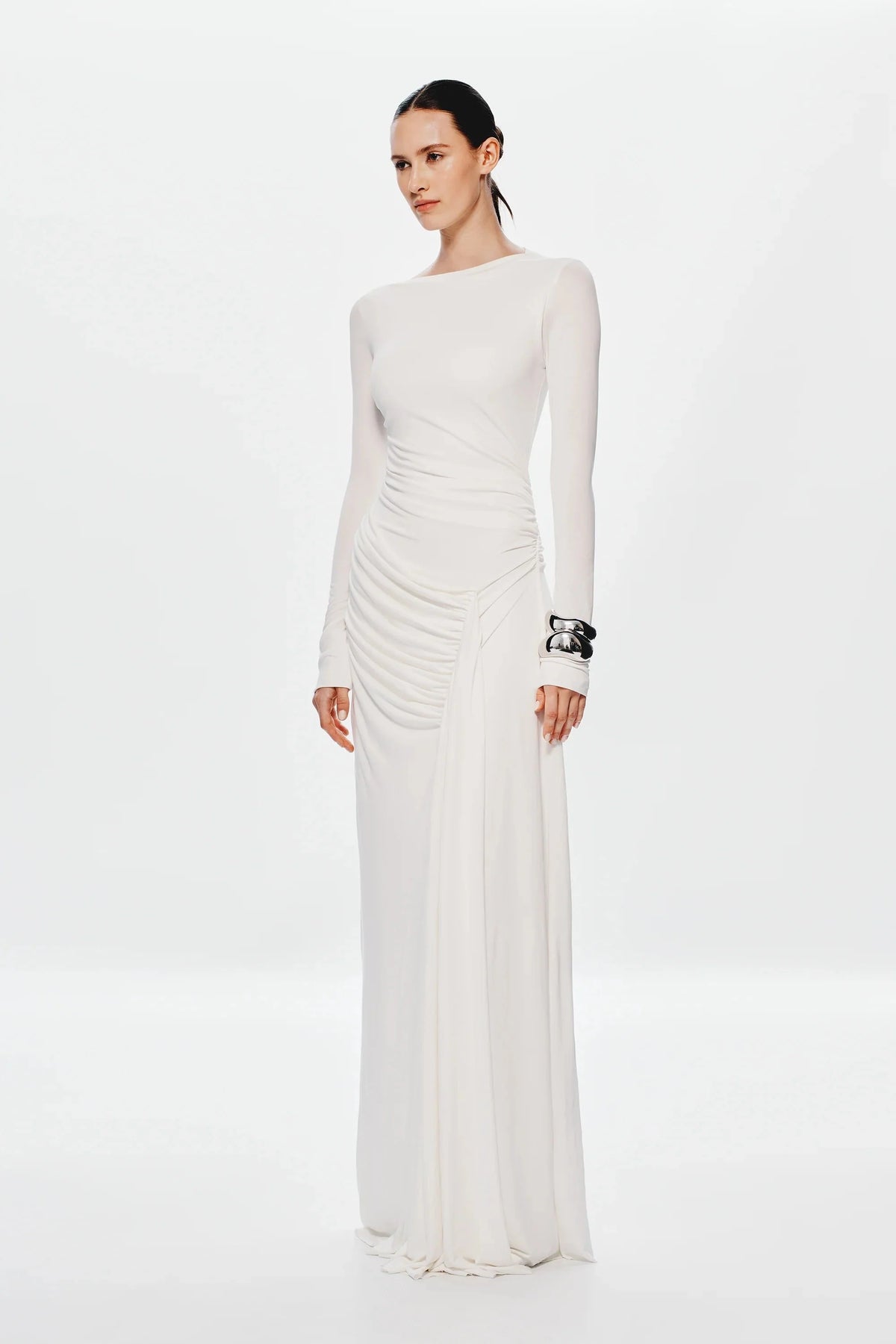 Misha Glacier Cupro Long Sleeve Maxi Dress - Ivory