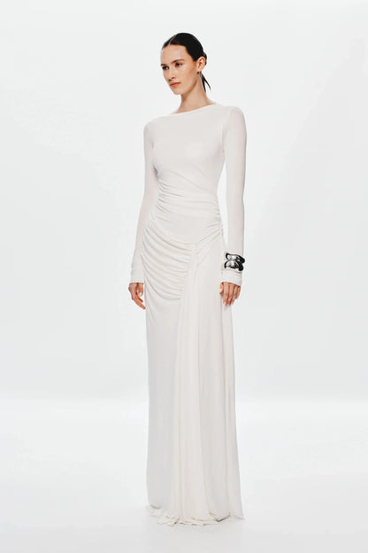 Misha Glacier Cupro Long Sleeve Maxi Dress - Ivory