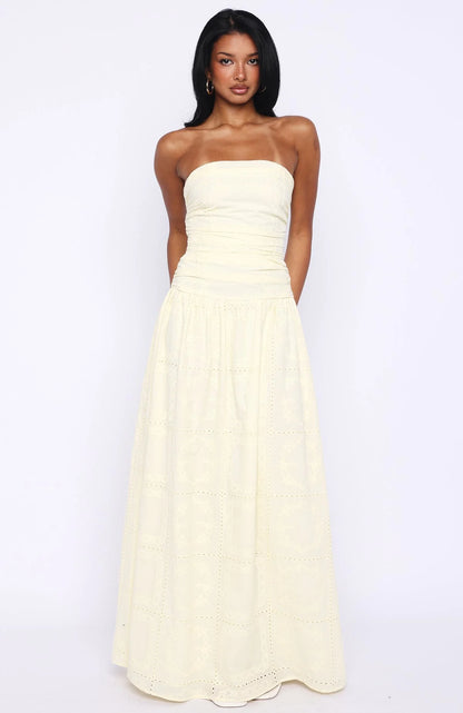Bittersweet Babe Strapless Broderie Maxi Dress Butter