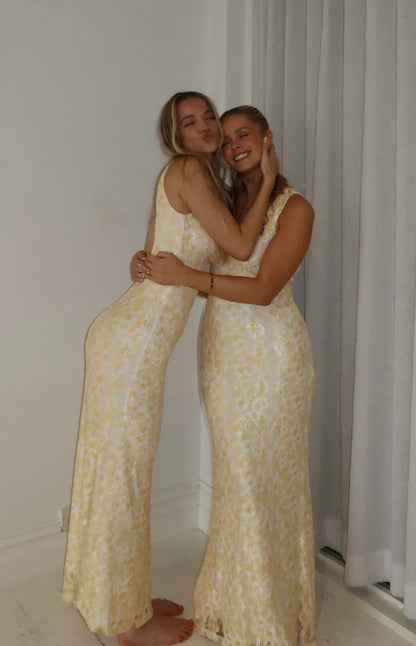 Farida Yellow Lace Maxi Dress